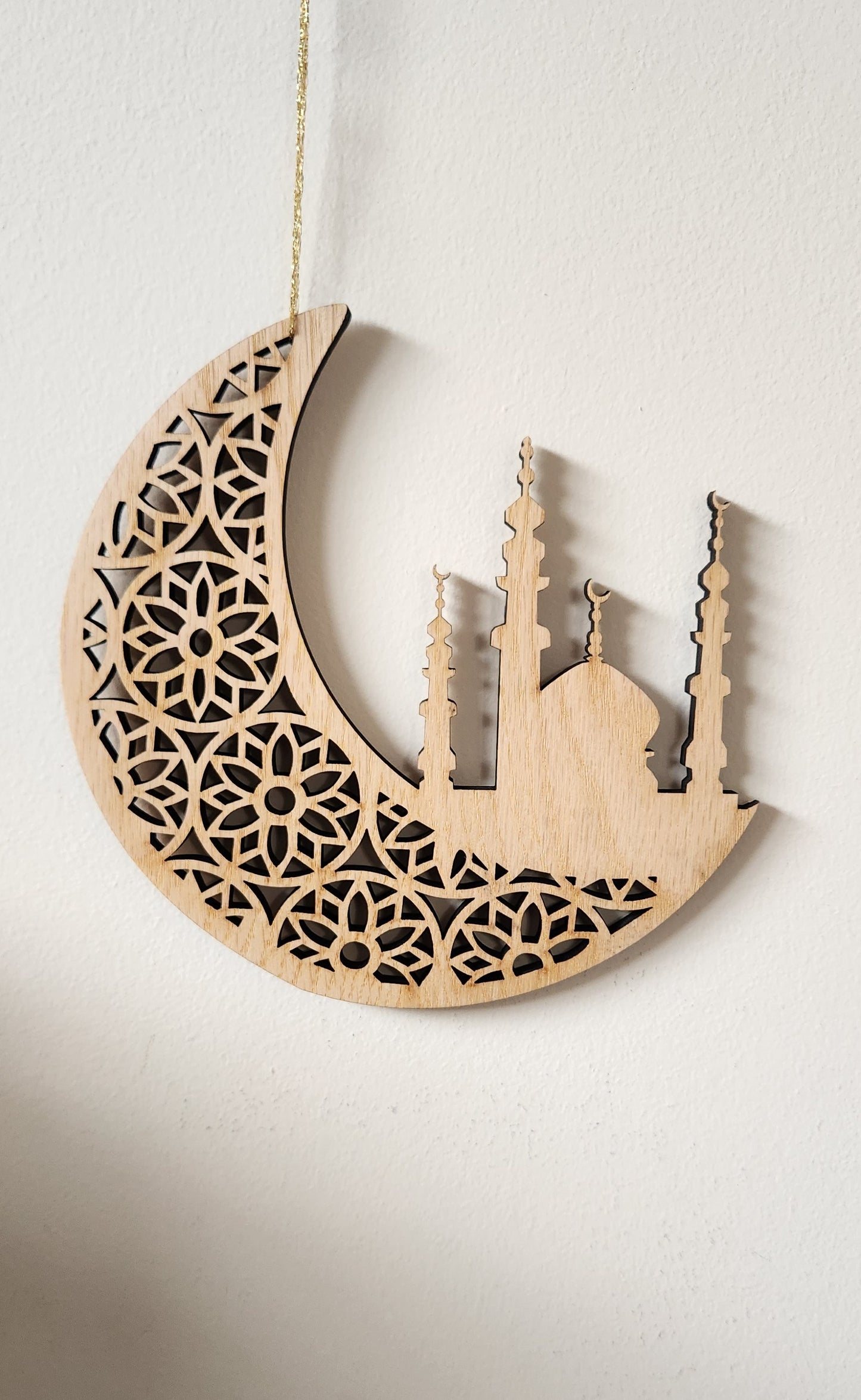 Laser-Cut Crescent Moon & Mosque Ramadan / Eid Wall Hanging