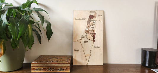 Handmade wooden map of Palestine