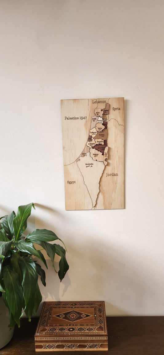 Handmade wooden map of Palestine