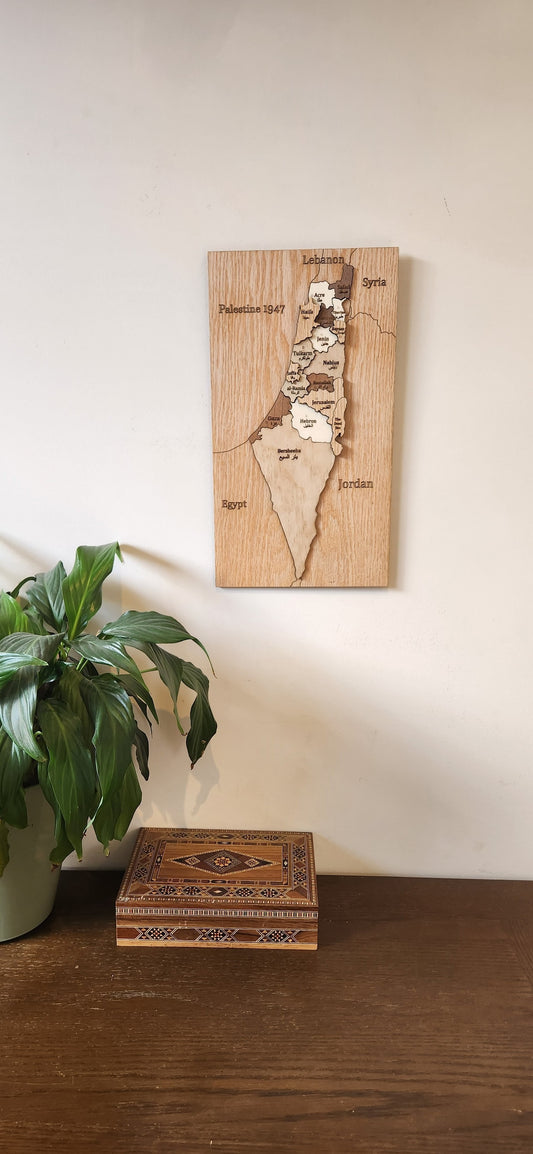 Handmade wooden map of Palestine