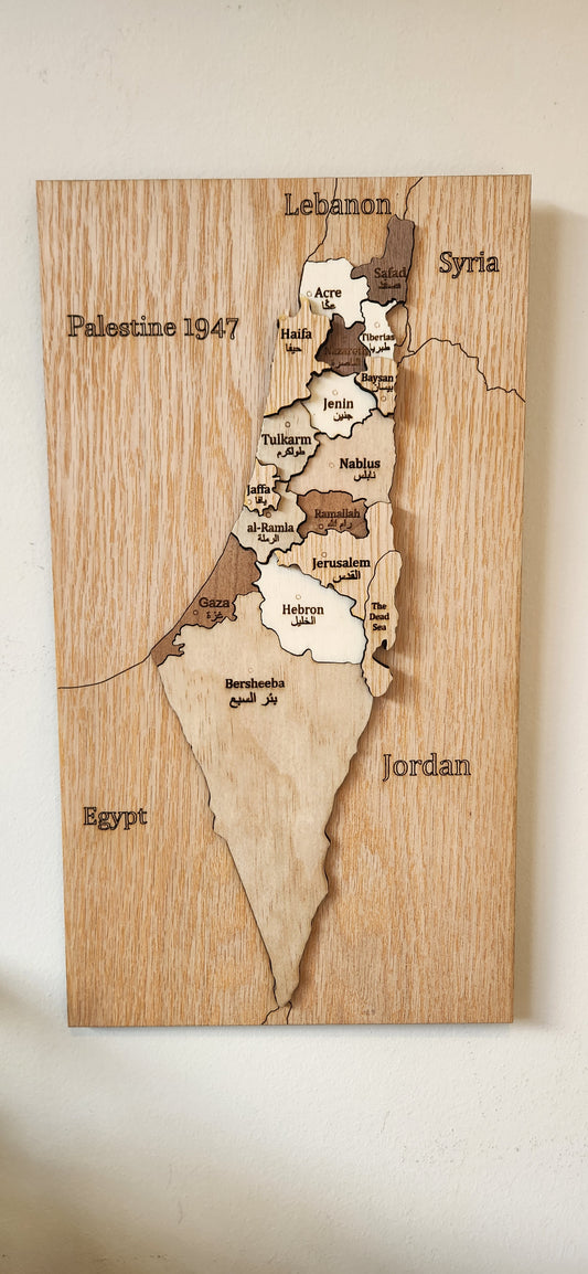 Handmade wooden map of Palestine