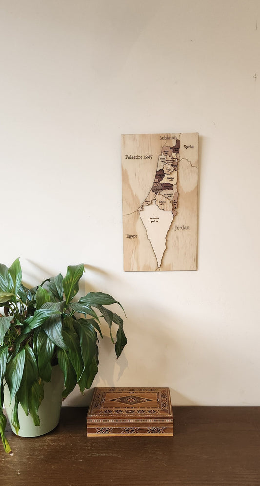 Handmade wooden map of Palestine