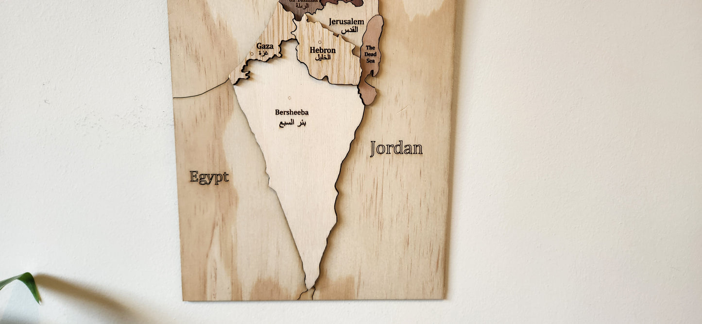 Handmade wooden map of Palestine