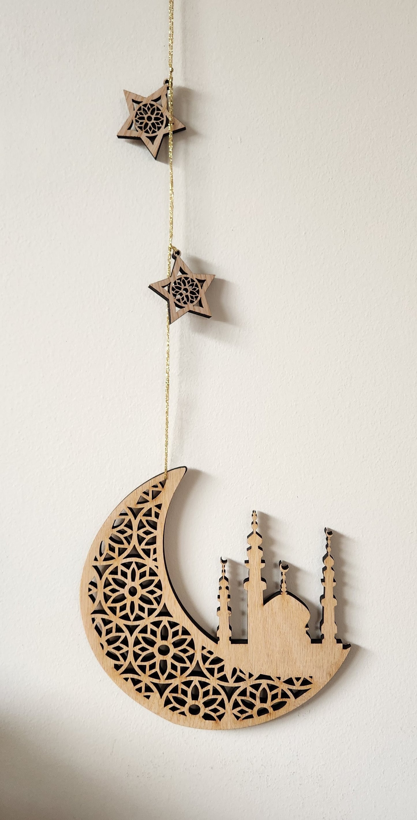 Laser-Cut Crescent Moon & Mosque Ramadan / Eid Wall Hanging