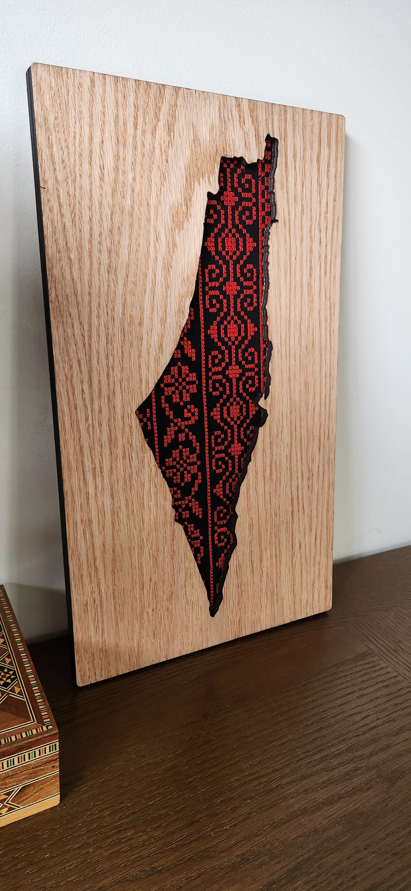 Palestine map Tatreez Inlay Wooden Wall Art