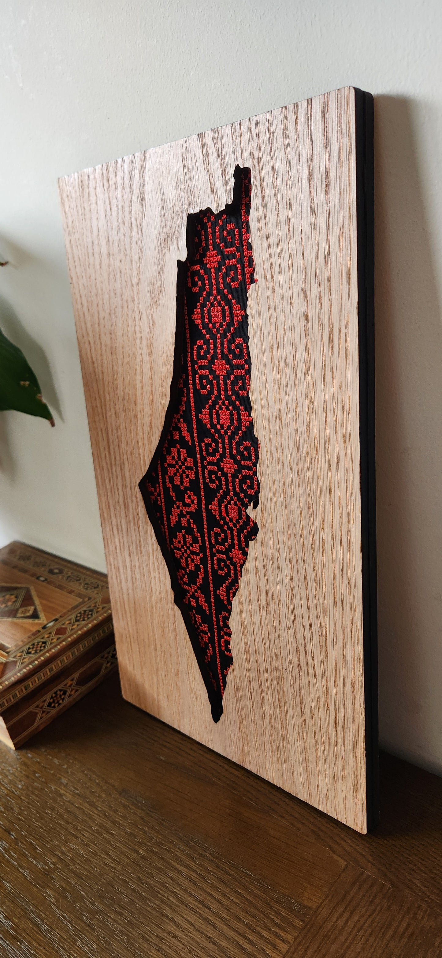 Palestine map Tatreez Inlay Wooden Wall Art
