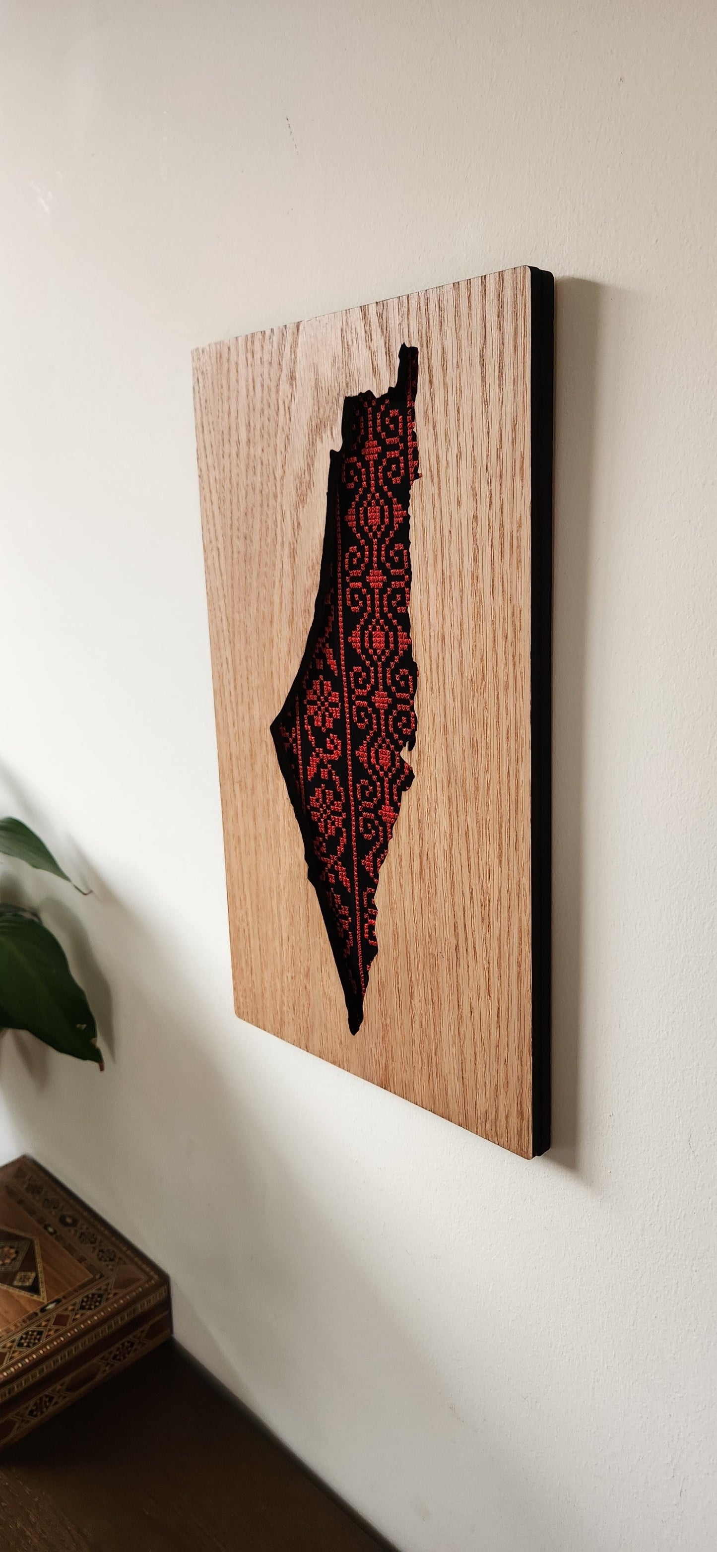 Palestine map Tatreez Inlay Wooden Wall Art