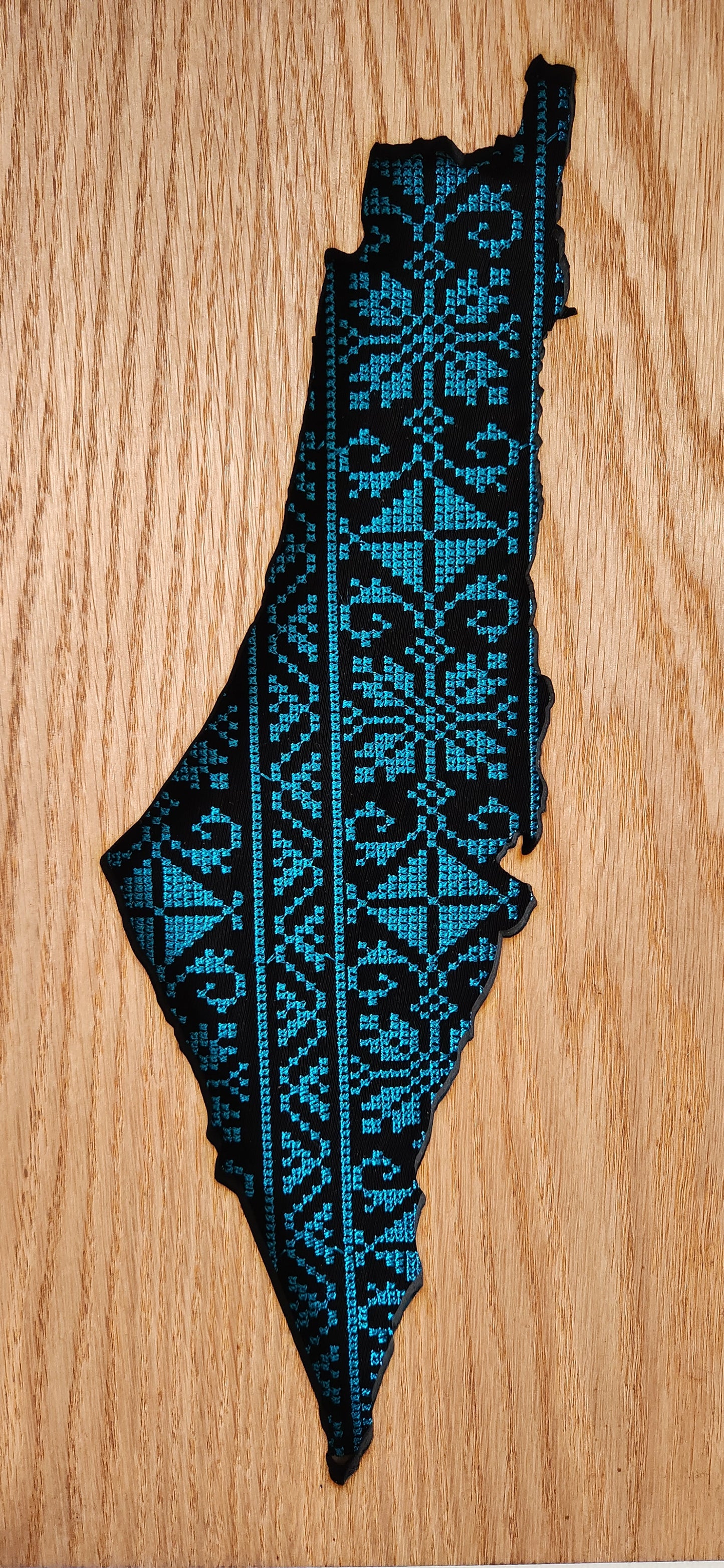 Turquoise & Black Tatreez Map of Palestine Wall Art