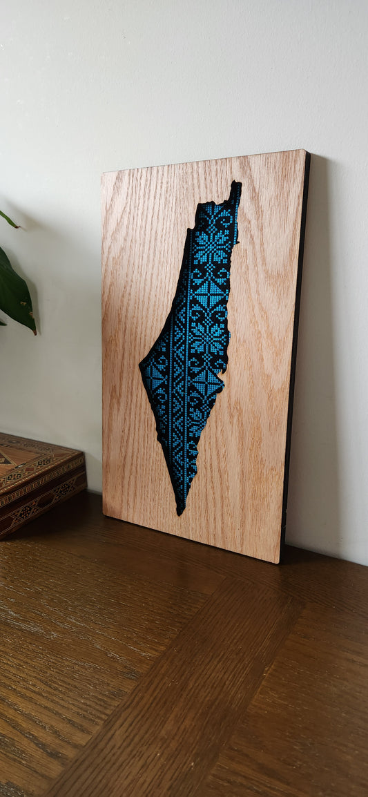 Turquoise & Black Tatreez Map of Palestine Wall Art