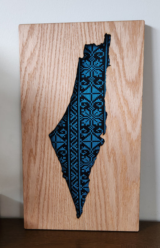 Turquoise & Black Tatreez Map of Palestine Wall Art